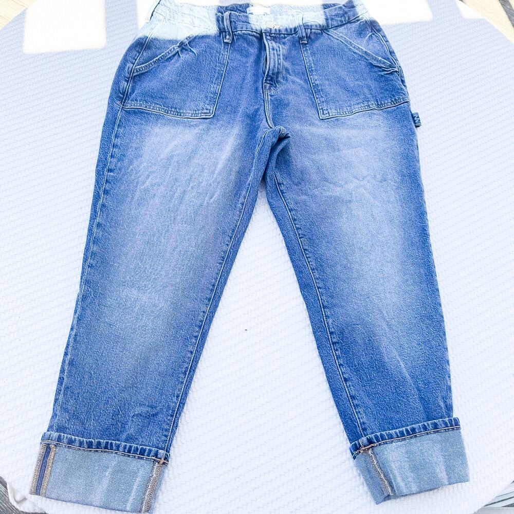 Good American The Weekender Petite Cuffed Carpenter Slim Denim Jean Size 14 / 32 - Picture 2 of 8